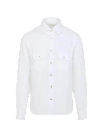 Kiton Linen Shirt Long Sleeves Button Down Collar In White