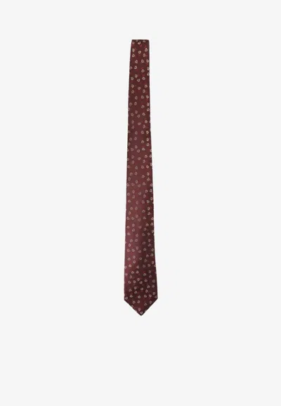 Kiton Floral Embroidered Silk Tie In Brown