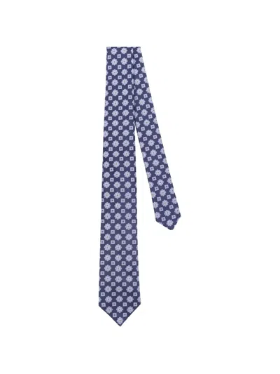 Kiton Floral Geometric-pattern Tie In Blue