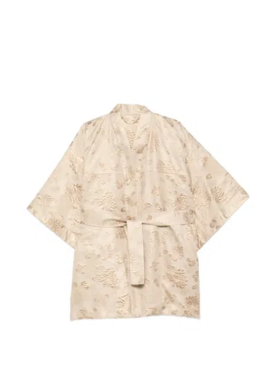 Kiton Floral Overcoat In Brown