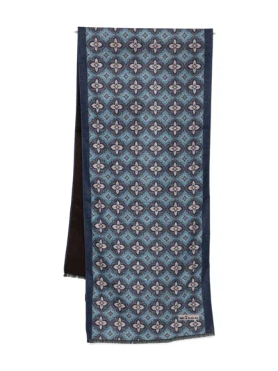 Kiton Floral-pattern Scarf In Blue
