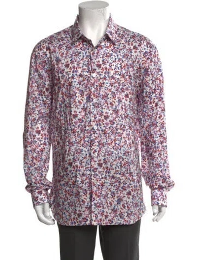 Pre-owned Kiton Floral Print Long Sleeve Dress Shirt In Red
