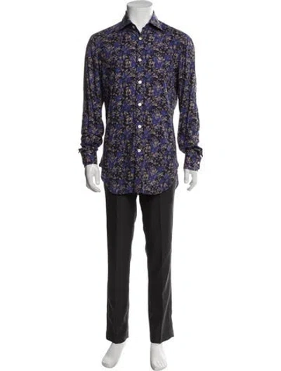 Pre-owned Kiton Floral Print Long Sleeve Shirt In Blue