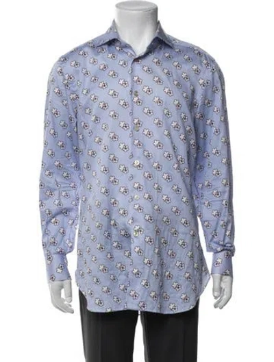 Pre-owned Kiton Floral Print Long Sleeve Shirt In Blue