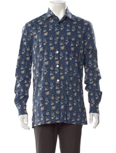 Pre-owned Kiton Floral Print Long Sleeve Shirt In Blue