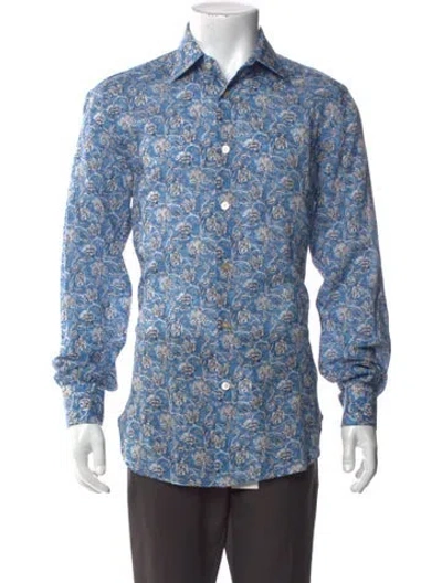 Pre-owned Kiton Floral Print Long Sleeve Shirt In Blue