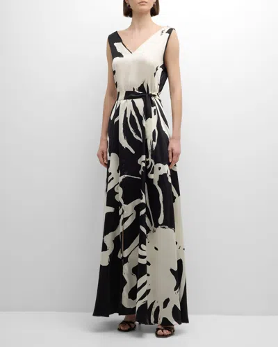 Kiton Floral-print Silk Sleeveless Maxi Dress In Black