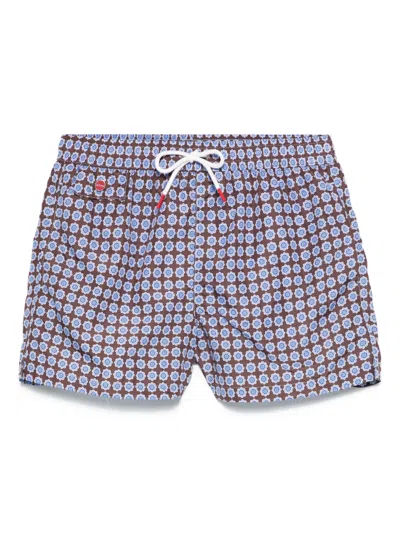 Kiton Floral-print Swim Shorts In 褐色