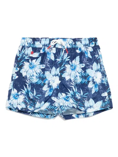 Kiton Floral-print Swim Shorts In Blue