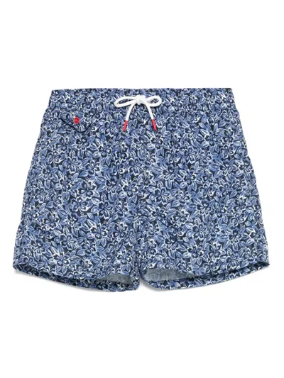 Kiton Floral-print Swim Shorts In Blue