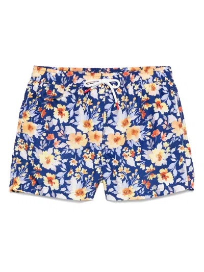 Kiton Floral-print Swim Shorts In Blue