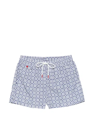 Kiton Floral-print Swim Shorts In Blue