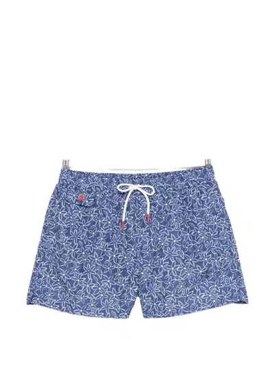 Kiton Floral Print Swim Shorts In Blue