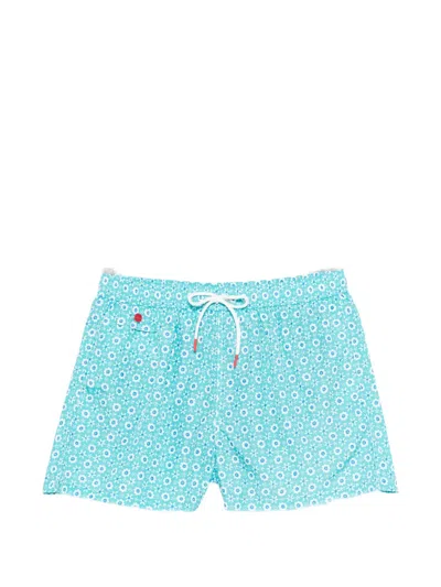 Kiton Floral Print Swim Shorts In Blue