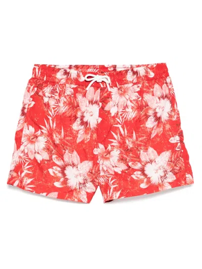 Kiton Floral-print Swim Shorts In Red
