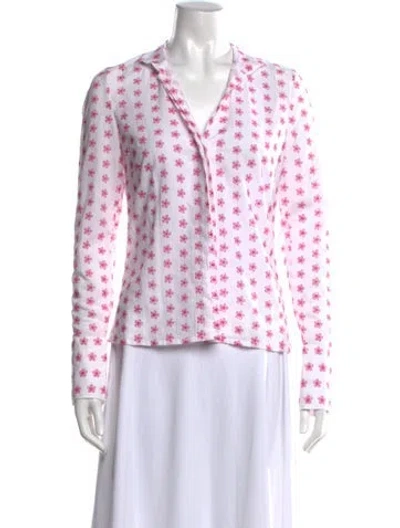 Pre-owned Kiton Floral Print V-neck Blouse In White