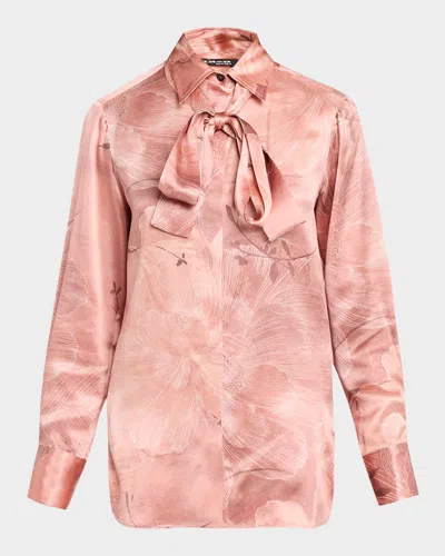 Kiton Floral Silk Button-down Shirt With Neck Scarf In Pink