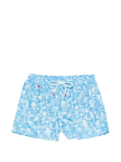 Kiton Floral Swim Shorts In Blue