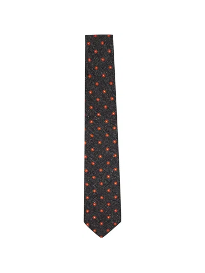 Kiton Floral-embroidered Textured-finish Tie In Gray