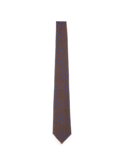 Kiton Floral-pattern Seven-fold Tie In Brown