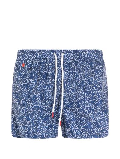Kiton Floral-pattern Swim Shorts In Blue