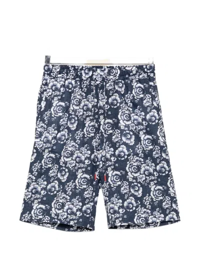 Kiton Floral-print Drawstring Shorts In Blue