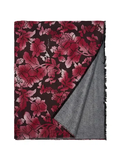 Kiton Floral-print Frayed Scarf In Pink