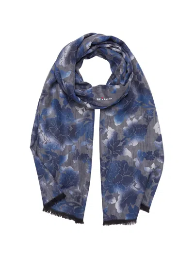 Kiton Floral-print Frayed Scarf In Burgundy