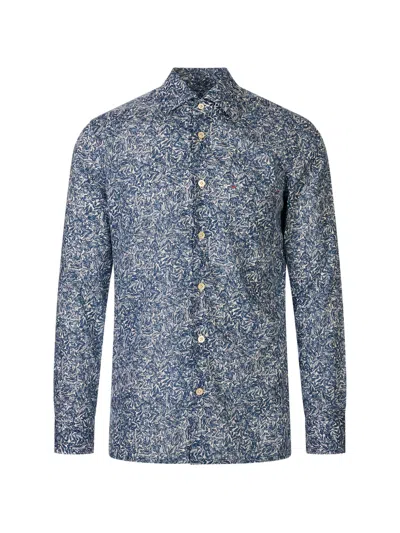 Kiton Floral-print Long-sleeve Shirt In Blue