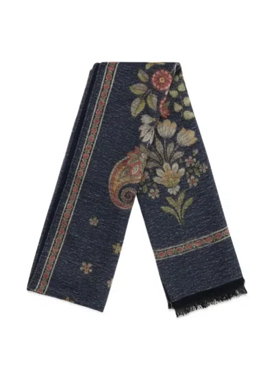 Kiton Floral-print Paisley Scarf In Yellow