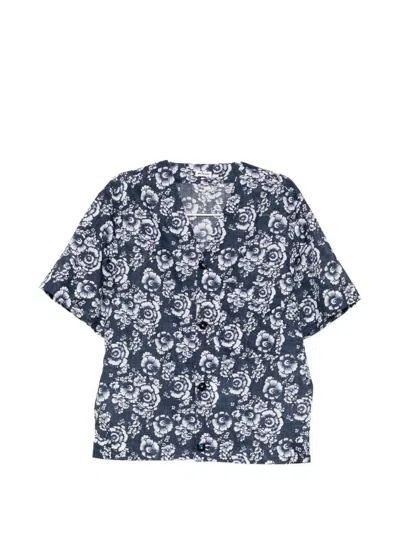 Kiton Floral-print Shirt In Blue