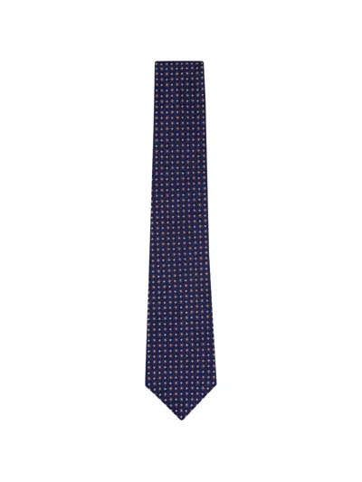 Kiton Floral-print Silk Tie In Blue