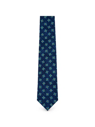 Kiton Floral-print Silk Tie In Blue