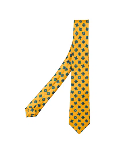 Kiton Floral-print Silk Tie In Yellow