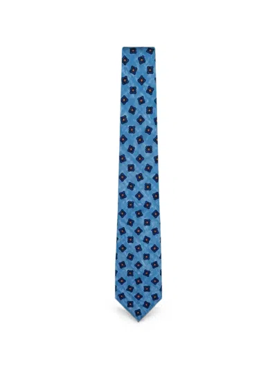 Kiton Floral-print Silk-twill Tie In Blue