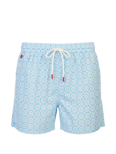 Kiton Floral-print Swim Shorts In Blue