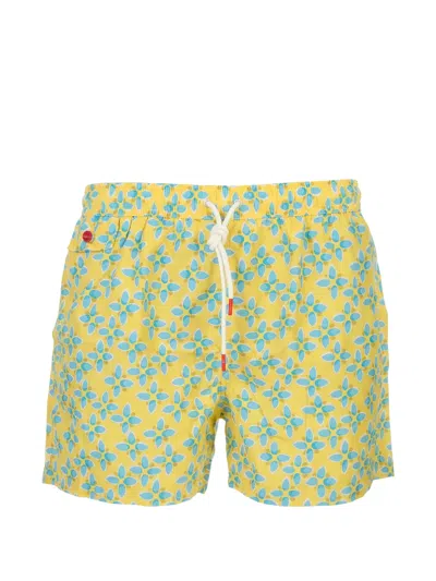 Kiton Floral-print Swim Shorts In Yellow