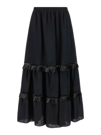 Kiton Fringed Skirt In Black