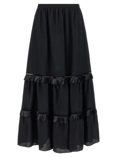 Kiton Black Fringed Skirt In Blue