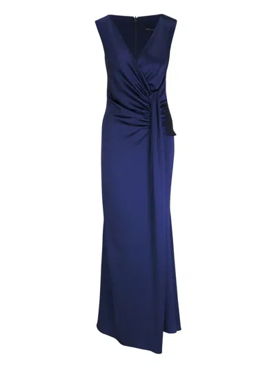 Kiton Gathered-detailed Midi Dress In Blue