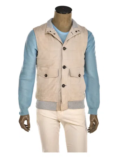 Kiton Gauro Quilted Lambskin Gilet In Nude