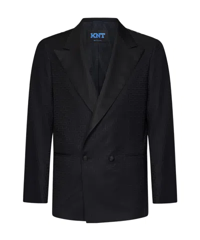 Kiton Geometric-jacquard Double-breasted Blazer In Black