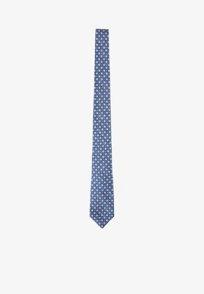 Kiton Geometric Motif Silk Tie In Blue