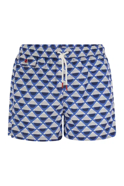 Kiton Patterned Beach Boxers In Blue