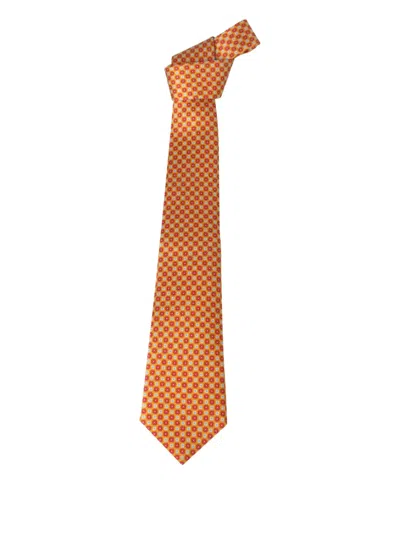Kiton Geometric-pattern Silk Tie In Orange