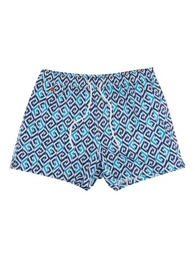Kiton Geometric-pattern Swim Shorts In Blue