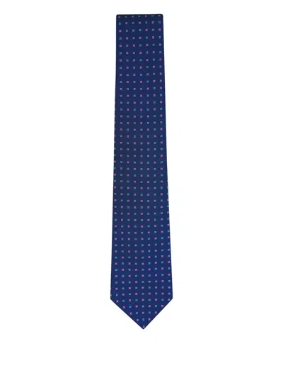 Kiton Geometric-patterned Silk Tie In Blue