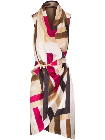 Kiton Geometric-print Silk Dress In Neutrals