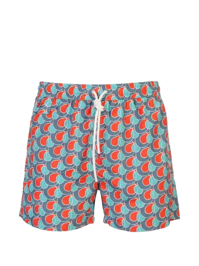 Kiton Geometric-print Drawstring Swim Shorts In Blue
