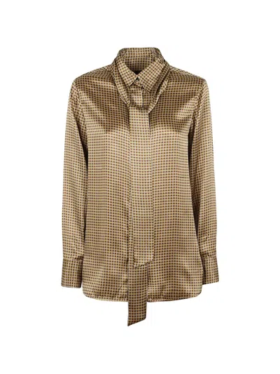 Kiton Geometric-print Pussy-bow Shirt In Yellow